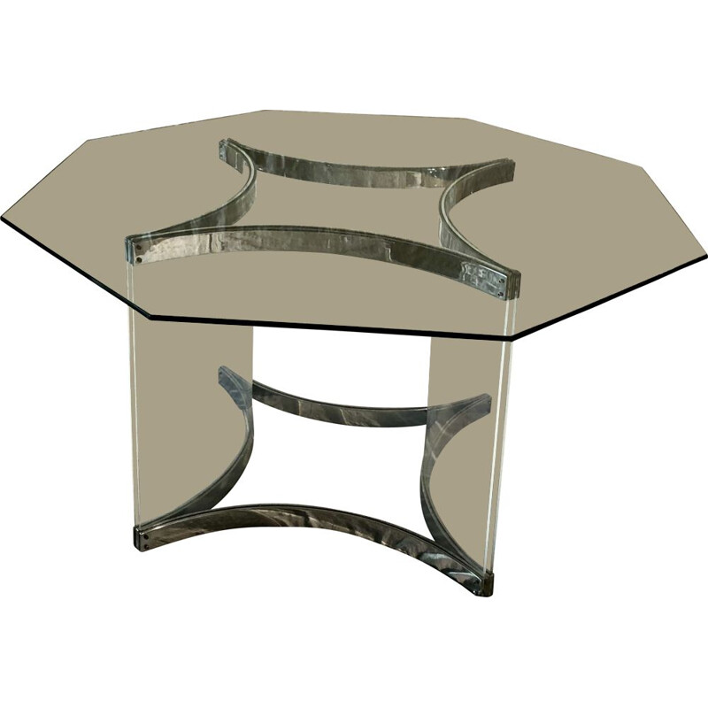 Vintage octagonal table in glass and Plexiglas by Alessandro Albrizzi, 1970