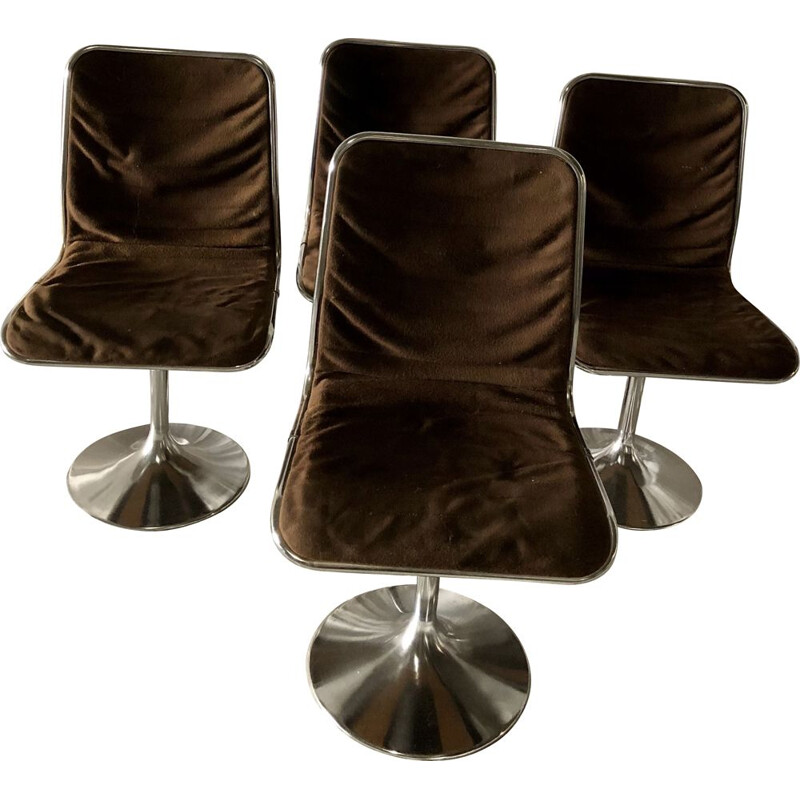 Set of 4 vintage chrome fabric tulip-legged chairs by Tacke, 1960-1970