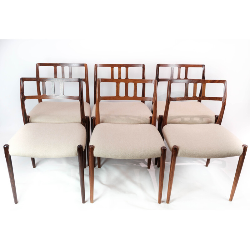 Set of 6 vintage dining chairs model 79 by N.O. Moeller for J.L. Moeller, 1960s