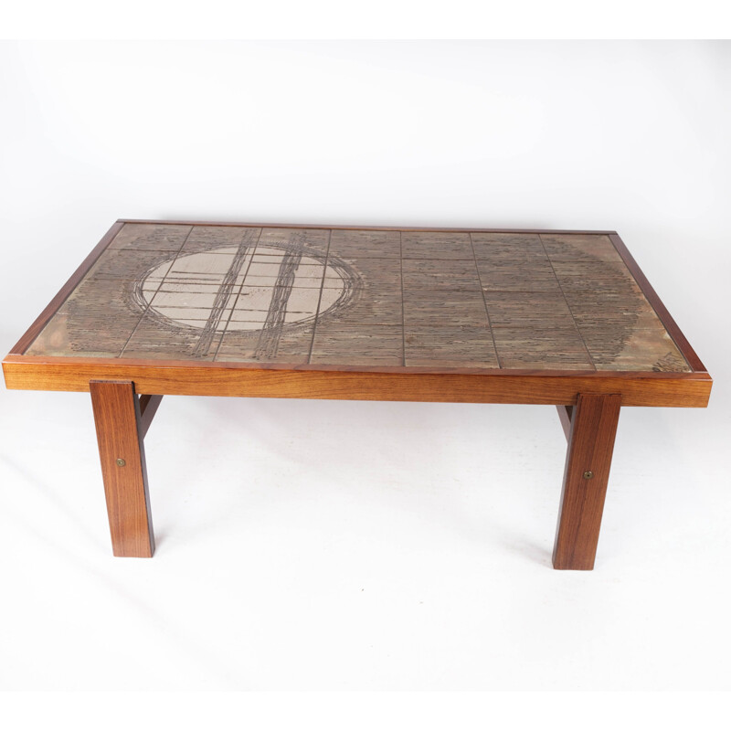 Vintage teak coffee table with tiles, Denmark 1960