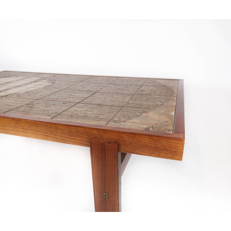 Vintage teak coffee table with tiles, Denmark 1960