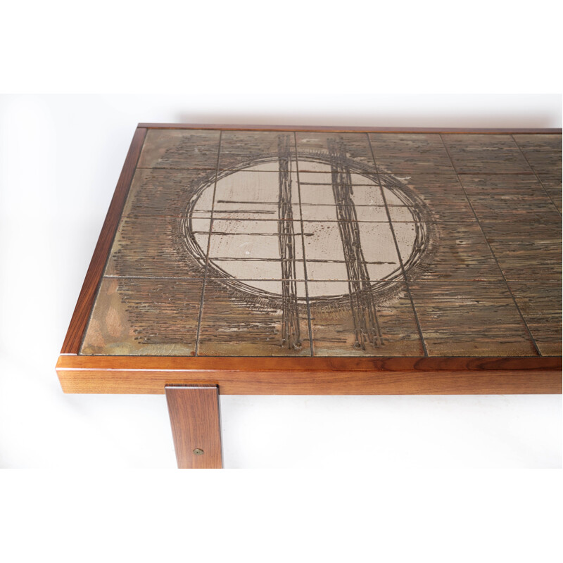 Vintage teak coffee table with tiles, Denmark 1960