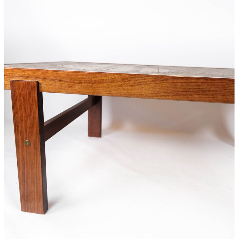 Vintage teak coffee table with tiles, Denmark 1960