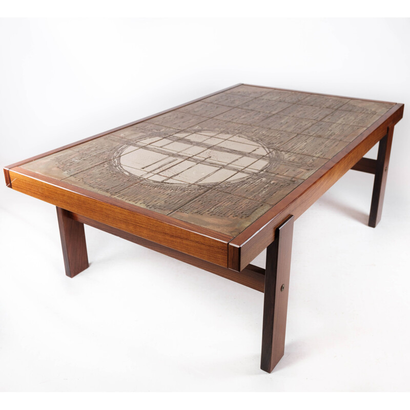 Table basse vintage en teck avec carreaux, Danemark 1960