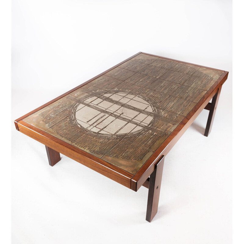 Table basse vintage en teck avec carreaux, Danemark 1960