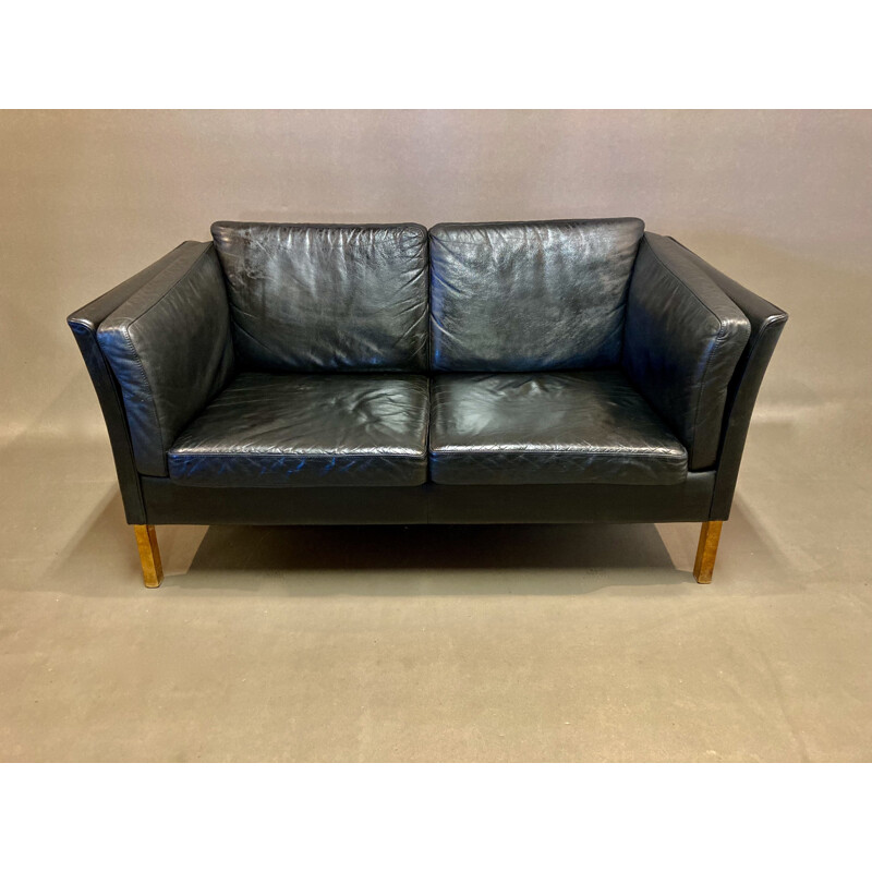 Scandinavian vintage black leather sofa