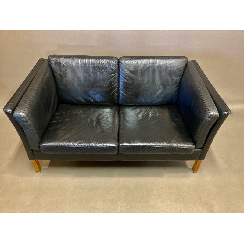 Scandinavian vintage black leather sofa