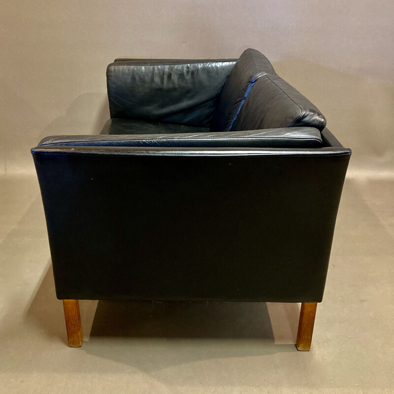 Canapé scandinave vintage en cuir noir