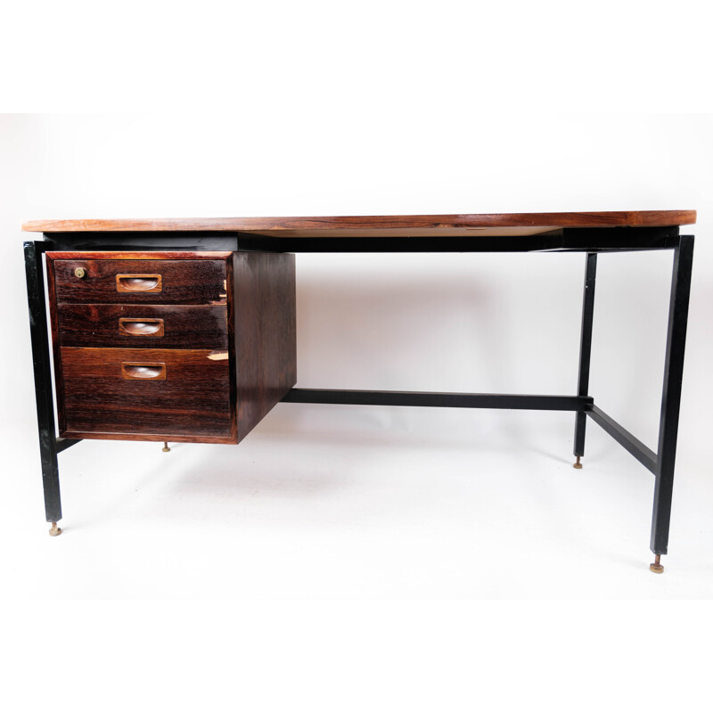 Vintage palissander bureau met metalen poten, Denemarken 1960