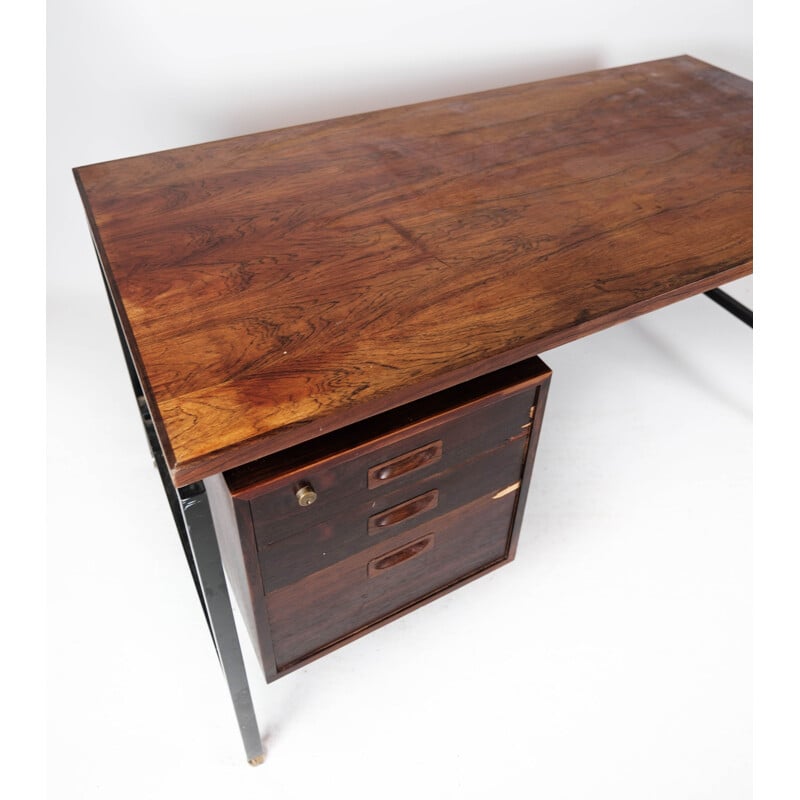 Vintage desk in rosewood and metal legs, Denmark 1960