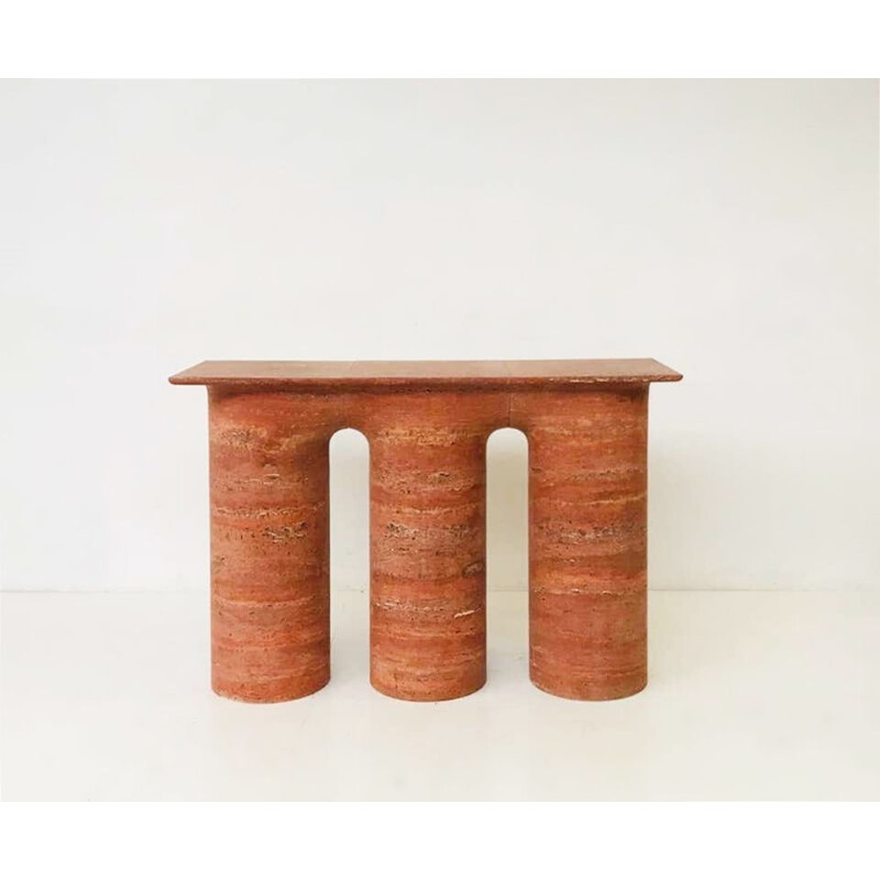 Vintage contemporary red travertine console, Italy