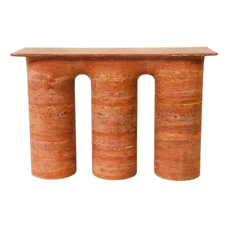 Vintage contemporary red travertine console, Italy
