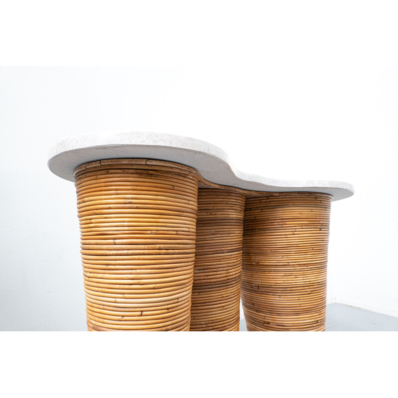 Moderne Vintage-Konsole aus Bambus mit einer Platte aus Giallo d'istria, Italien