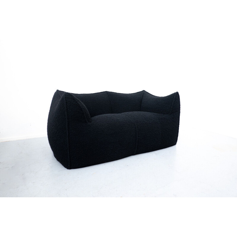 Vintage black bouclette fabric Le Bambole sofa by Mario Bellini for B&B Italia, 1970s