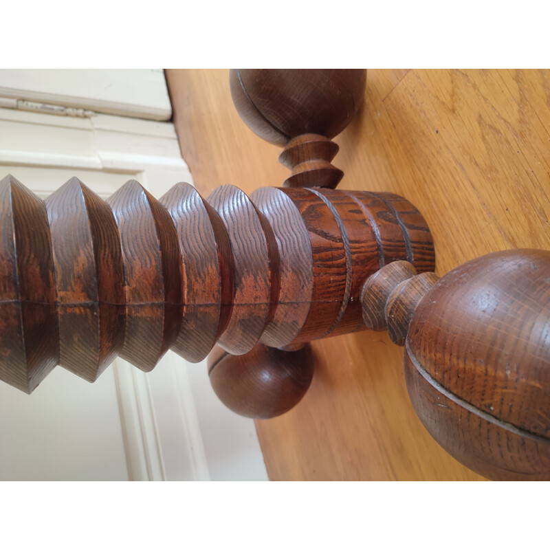 Vintage Africanist coffee table in solid oak by Charles Dudouyt