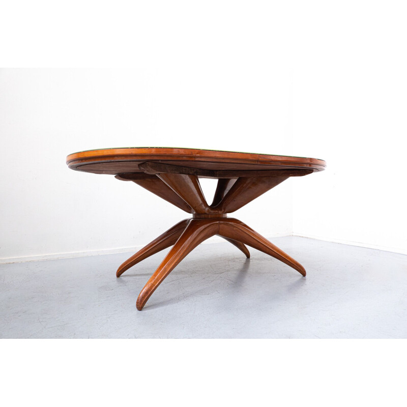 Vintage table in brown cherry wood and glass by Guglielmo Ulrich, Italy 1950