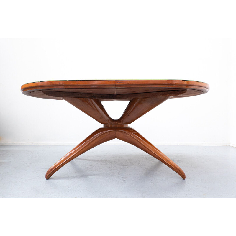 Vintage table in brown cherry wood and glass by Guglielmo Ulrich, Italy 1950