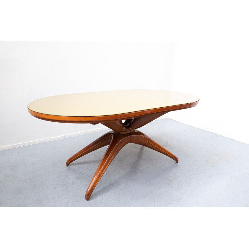 Mesa vintage en madera de cerezo marrón y cristal de Guglielmo Ulrich, Italia 1950
