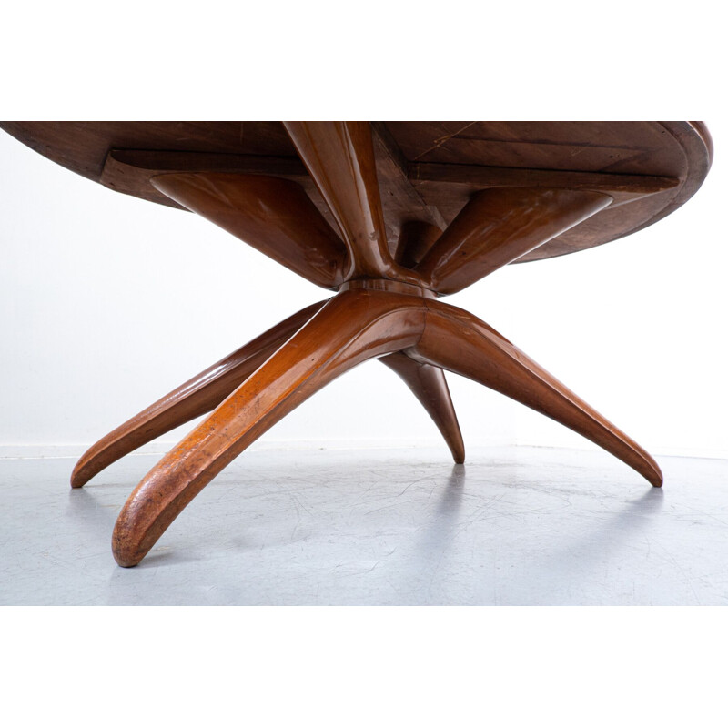 Vintage table in brown cherry wood and glass by Guglielmo Ulrich, Italy 1950