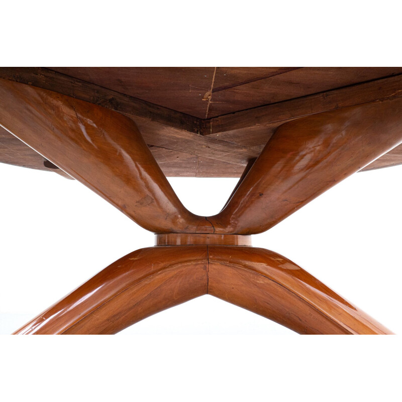 Vintage table in brown cherry wood and glass by Guglielmo Ulrich, Italy 1950