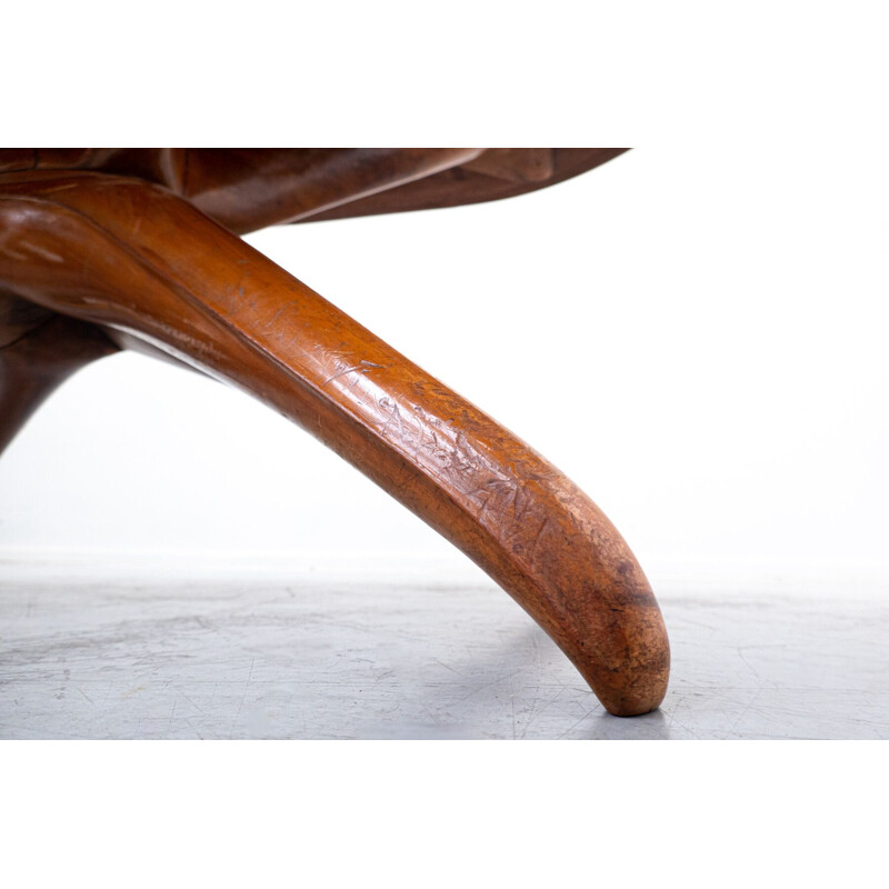 Vintage table in brown cherry wood and glass by Guglielmo Ulrich, Italy 1950