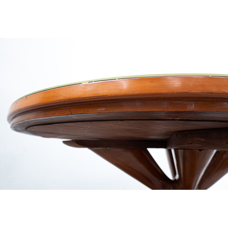 Vintage table in brown cherry wood and glass by Guglielmo Ulrich, Italy 1950