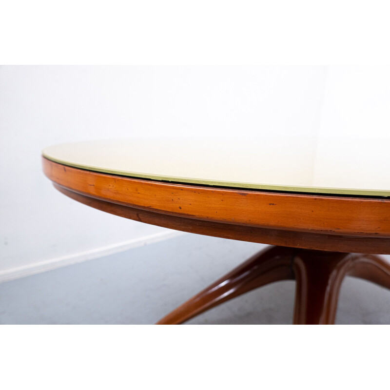 Vintage table in brown cherry wood and glass by Guglielmo Ulrich, Italy 1950