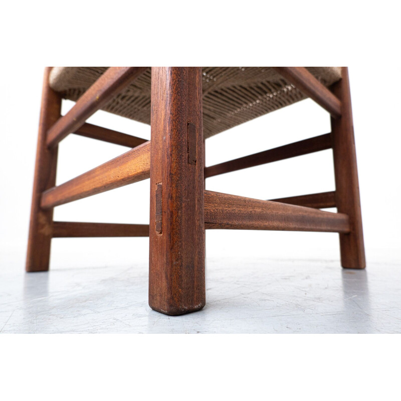 Pair of Italian vintage wood and rope stools, 1960s