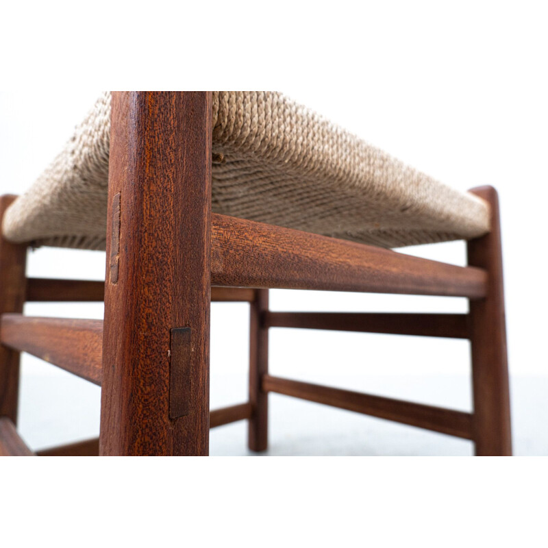 Pair of Italian vintage wood and rope stools, 1960s