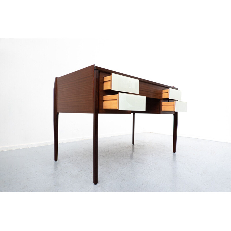 Mid-century Italian wood and glass desk, 1950s