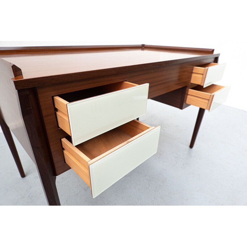 Mid-century Italian wood and glass desk, 1950s