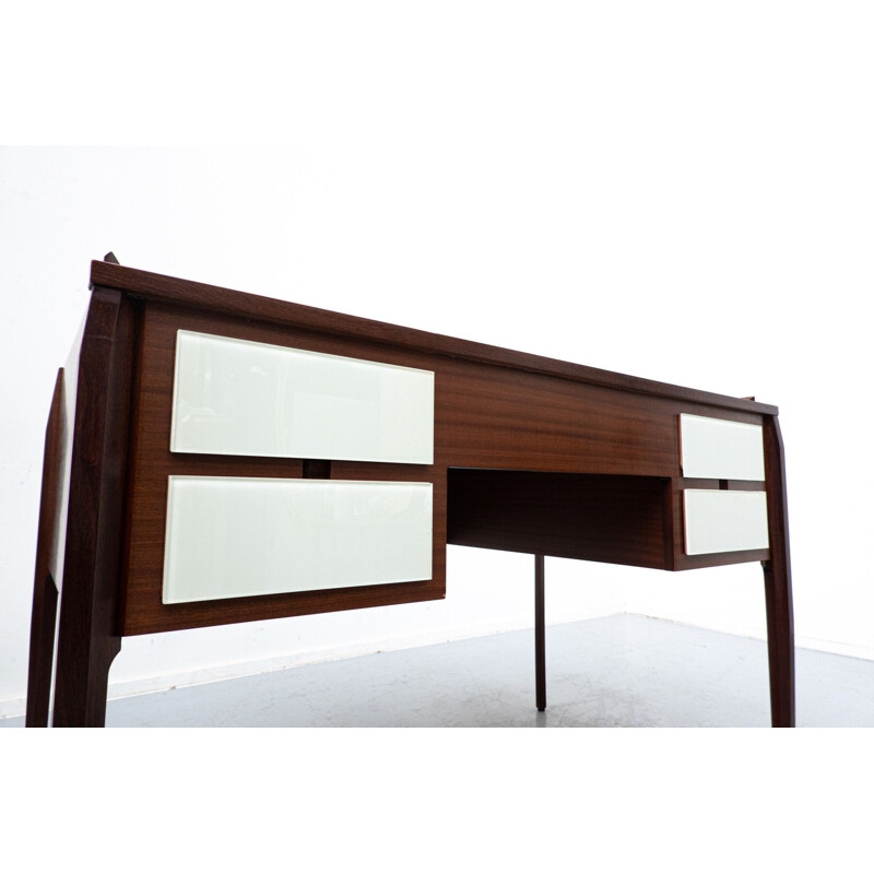 Mid-century Italian wood and glass desk, 1950s