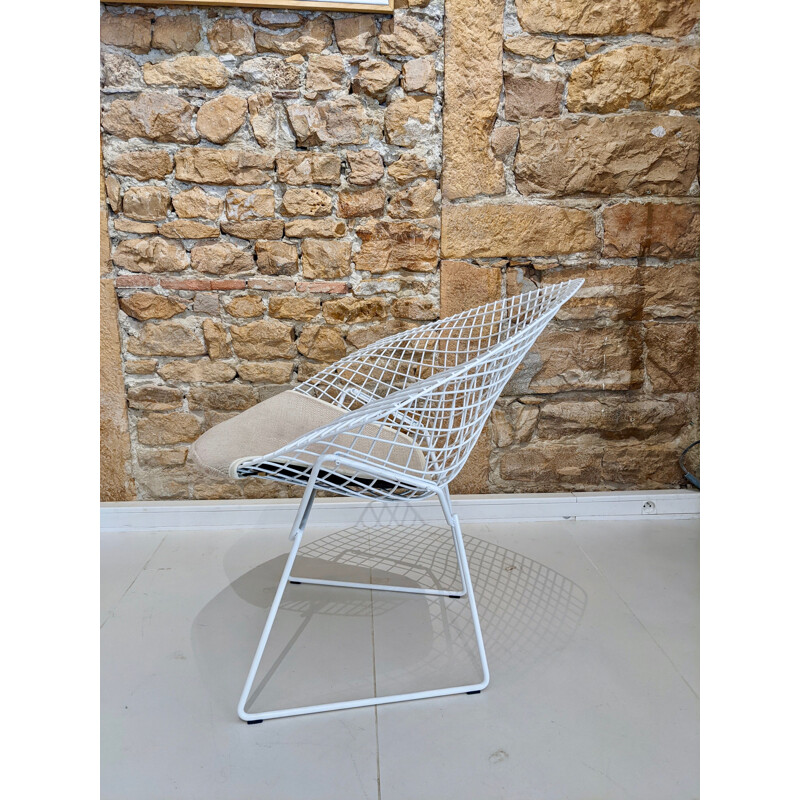 Vintage white steel diamond chair by Harry Bertoia