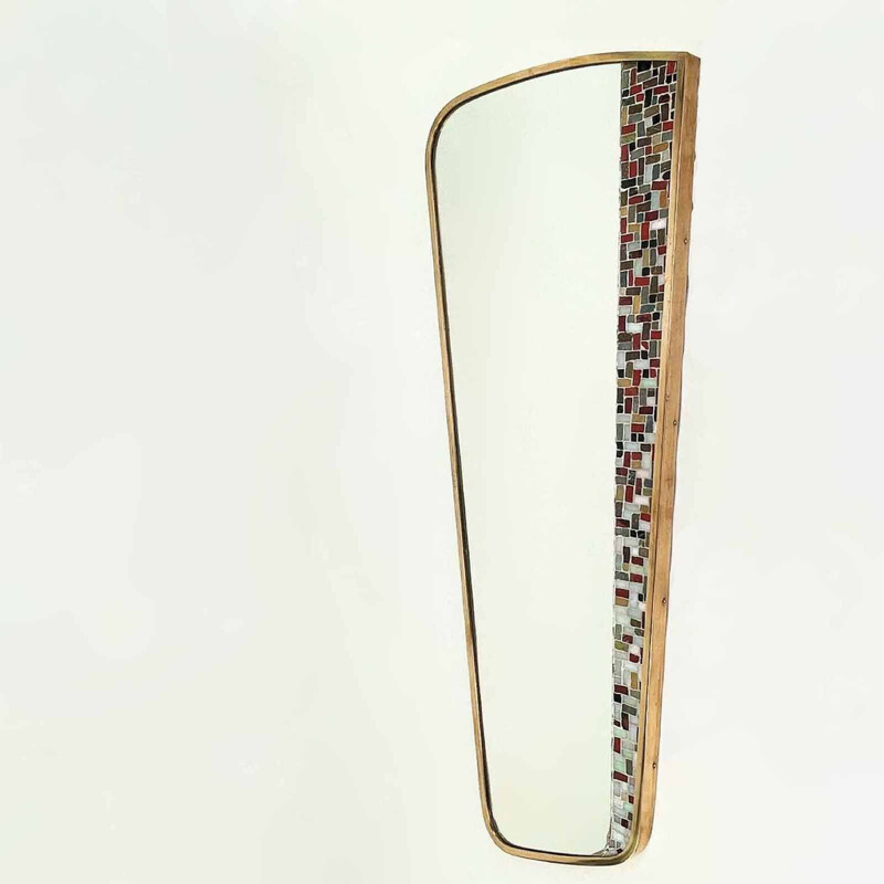 Vintage asymmetrical wall mirror with mosaic, Germany 1950