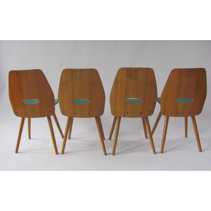 Set of 4 vintage chairs Lollipop in veneer by Fr. Jirák for Tatra, Czechoslovakia 1950s