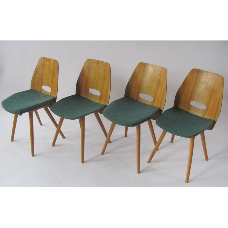 Set of 4 vintage chairs Lollipop in veneer by Fr. Jirák for Tatra, Czechoslovakia 1950s