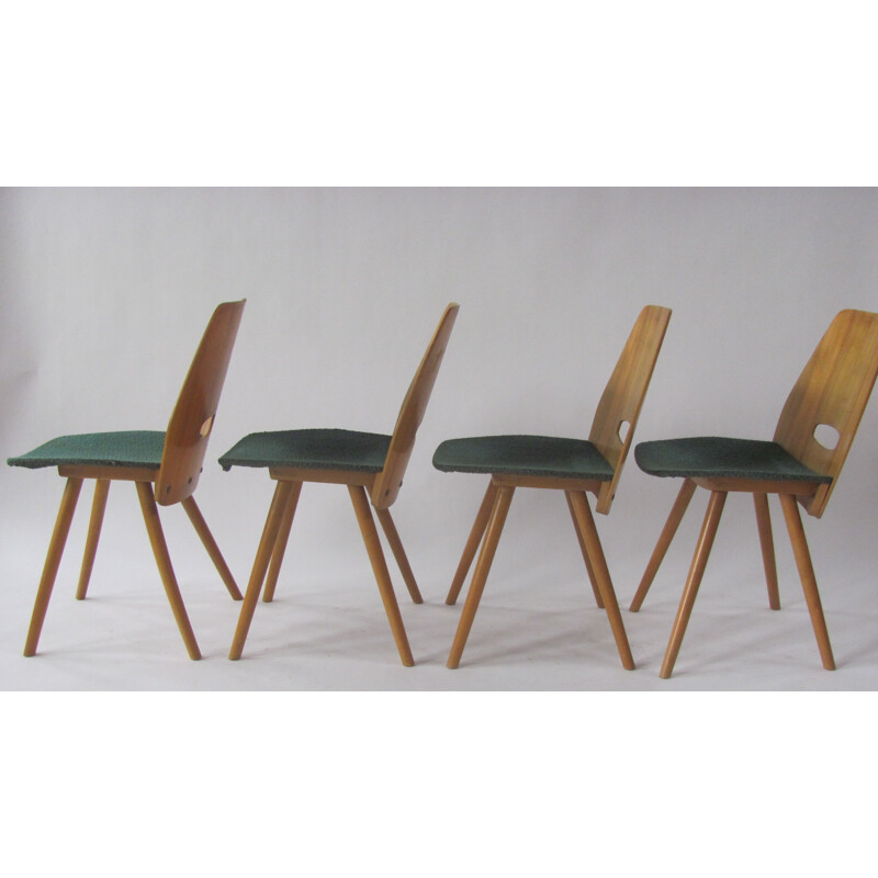 Set of 4 vintage chairs Lollipop in veneer by Fr. Jirák for Tatra, Czechoslovakia 1950s