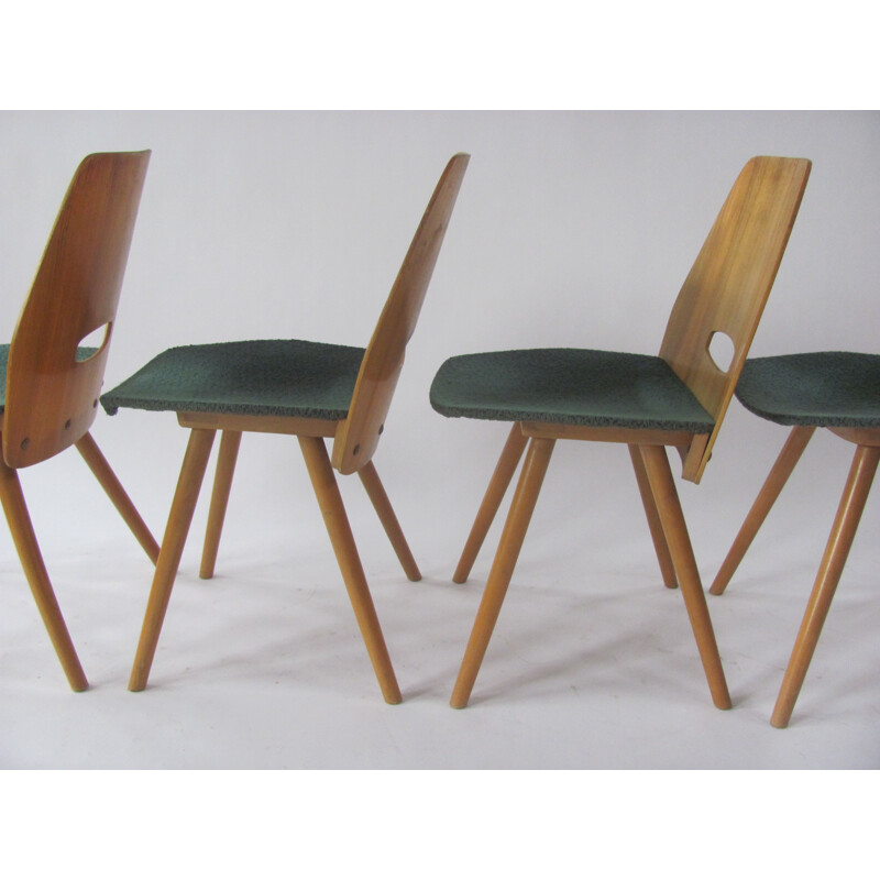 Set of 4 vintage chairs Lollipop in veneer by Fr. Jirák for Tatra, Czechoslovakia 1950s