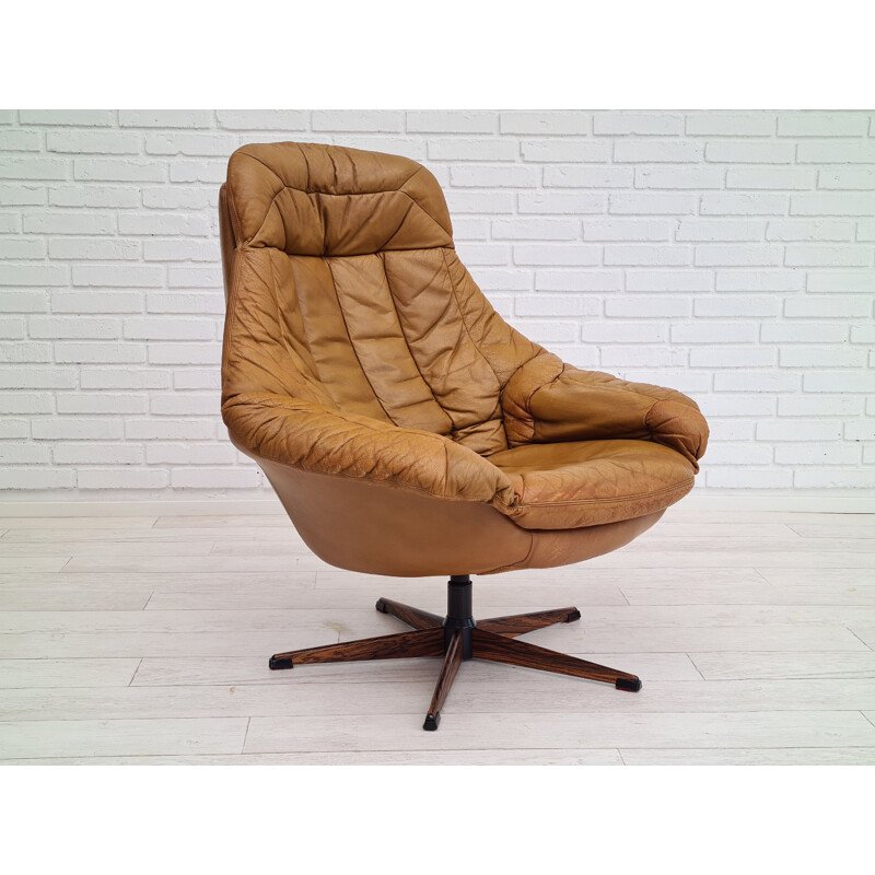 Danish vintage leather swivel armchair by H.W.Klein for Bramin, 1970s