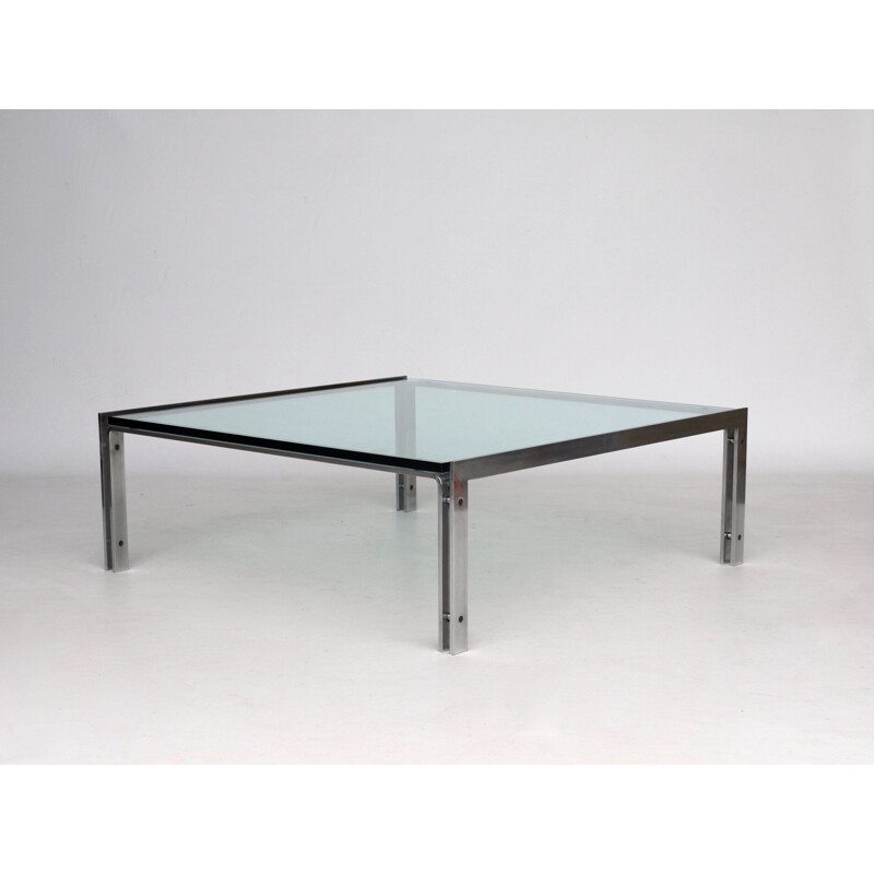 Mesa baja de cristal vintage "M1" de Hank Kwint para Metaform, 1980