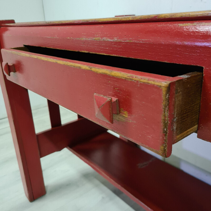 Vintage Arts and crafts patinated red writing desk, USA 1920s