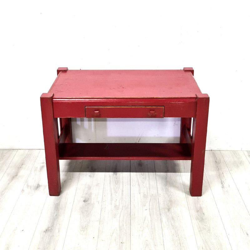 Vintage Arts and crafts patinated red writing desk, USA 1920s