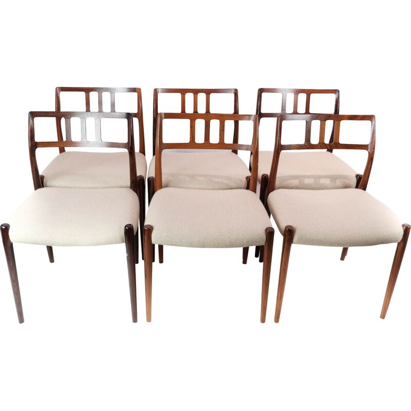 Set of 6 vintage dining chairs model 79 by N.O. Moeller for J.L. Moeller, 1960s