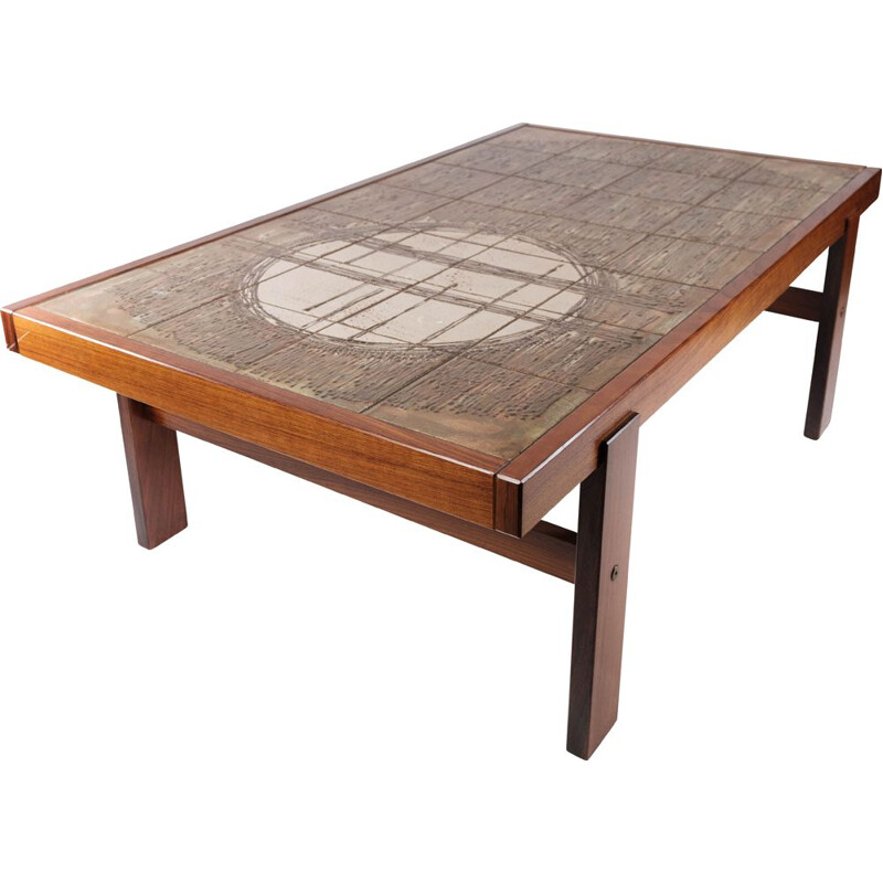 Vintage teak coffee table with tiles, Denmark 1960