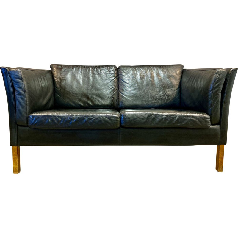 Scandinavian vintage black leather sofa