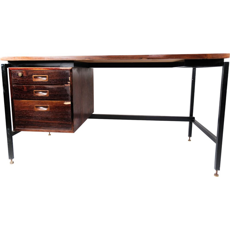 Vintage desk in rosewood and metal legs, Denmark 1960