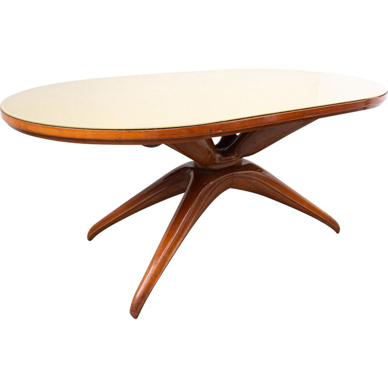 Table vintage en bois - verre 1950