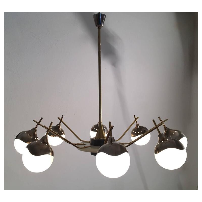 Italian chandelier in aluminium and brass - 1960s