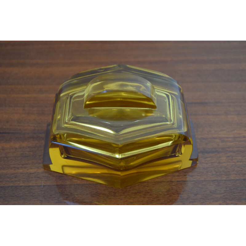 Vintage decorative art glass box, Czech 1950