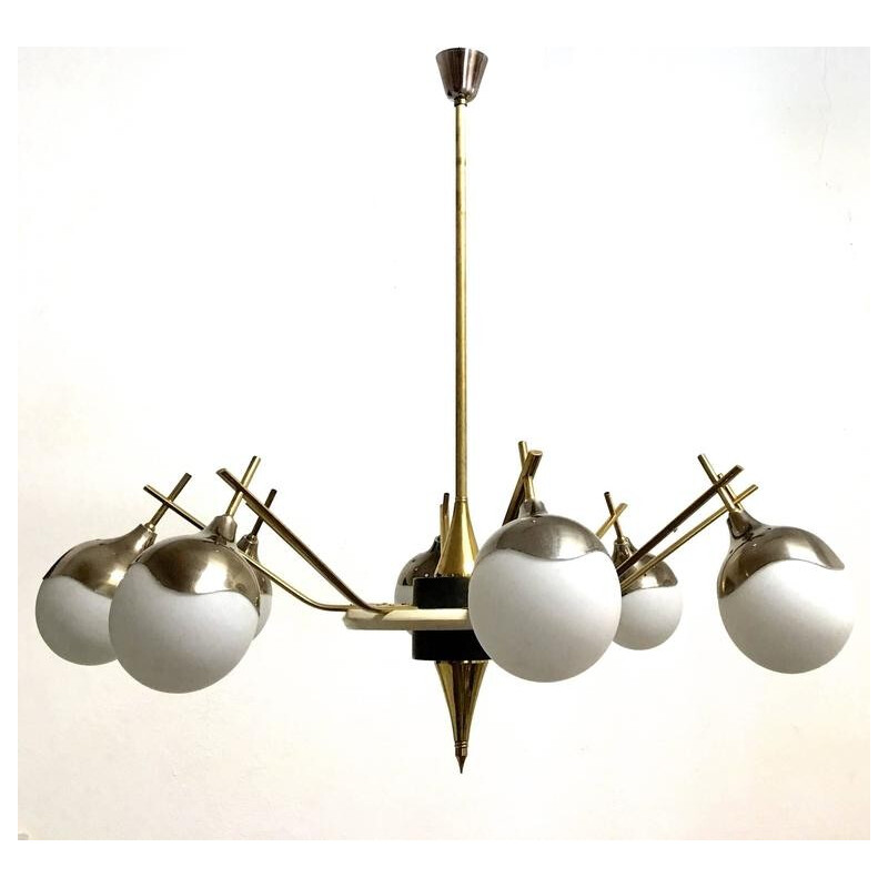 Italian chandelier in aluminium and brass - 1960s